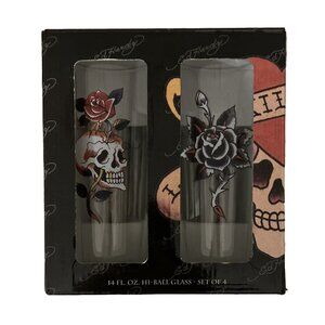 Set of 4 Don Ed Hardy 14 oz. HI-BALL GLASSES Devils Vampire Blood NEW in Box